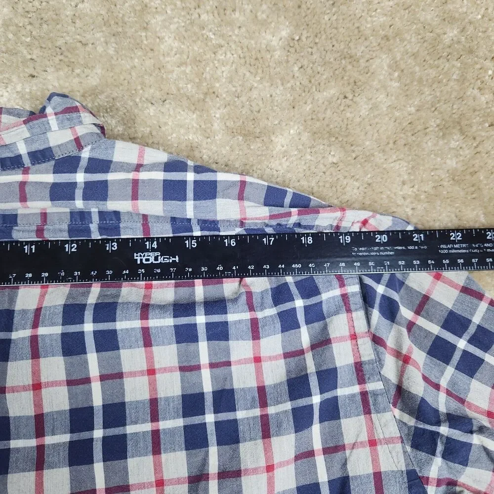 J Crew Shirt Mens L Red Blue Plaid Check Flex Wash Button Up Slim A867